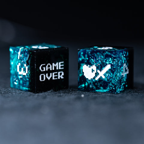 URWizards D&D Ice Glitter Resin Engraved Dice Set Pixel Art RPG - Urwizards