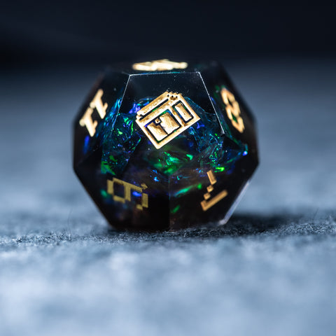 URWizards D&D Dark Glitter Resin Engraved Dice Set Pixel Art RPG - Urwizards