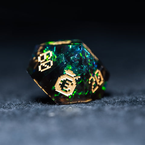 URWizards D&D Dark Glitter Resin Engraved Dice Set Pixel Art RPG - Urwizards