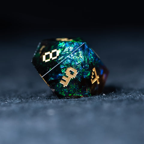 URWizards D&D Dark Glitter Resin Engraved Dice Set Pixel Art RPG - Urwizards