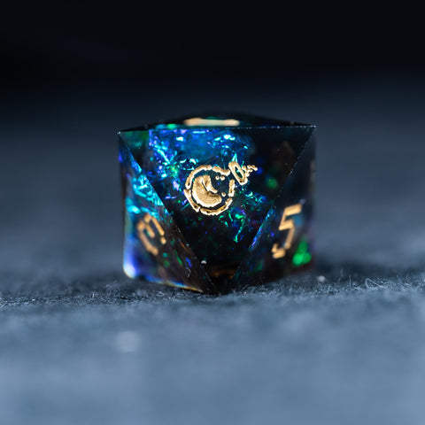 URWizards D&D Dark Glitter Resin Engraved Dice Set Pixel Art RPG - Urwizards