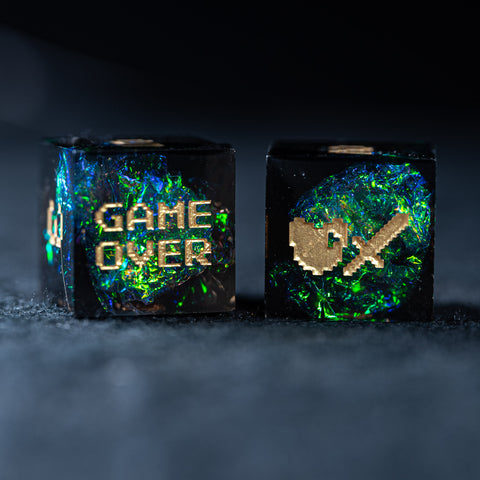 URWizards D&D Dark Glitter Resin Engraved Dice Set Pixel Art RPG - Urwizards