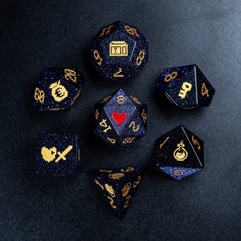 URWizards D&D Blue Sandstone Engraved Dice Set Pixel Art RPG - Urwizards