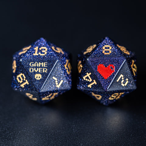 URWizards D&D Blue Sandstone Engraved Dice Set Pixel Art RPG - Urwizards