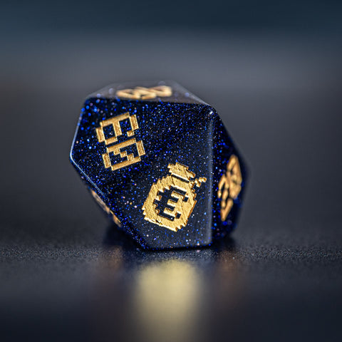 URWizards D&D Blue Sandstone Engraved Dice Set Pixel Art RPG - Urwizards
