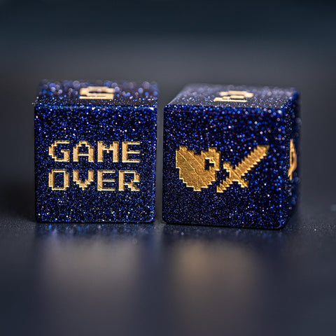 URWizards D&D Blue Sandstone Engraved Dice Set Pixel Art RPG - Urwizards