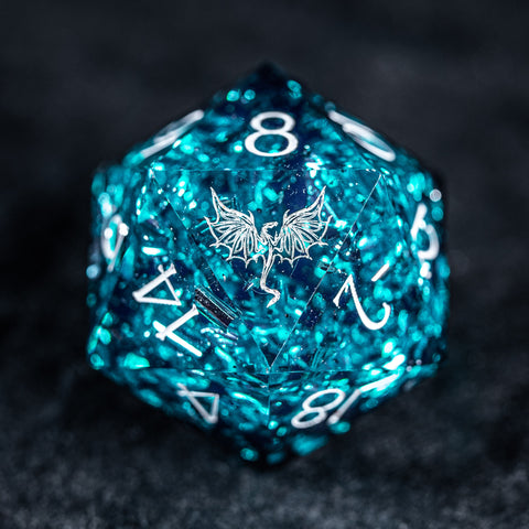 URWizards D&D Ice Glitter Resin Engraved Dice Set Dragon Style - Urwizards