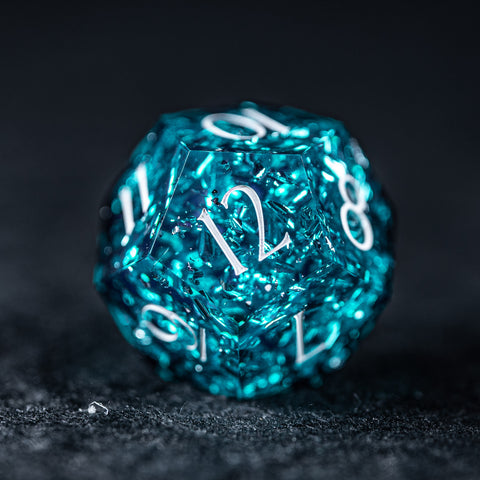 URWizards D&D Ice Glitter Resin Engraved Dice Set Dragon Style - Urwizards