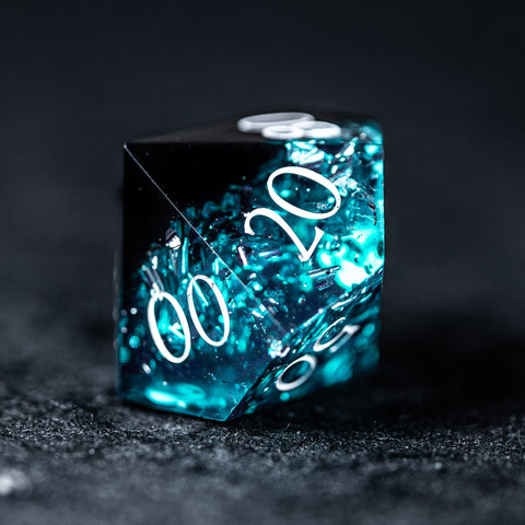 URWizards D&D Ice Glitter Resin Engraved Dice Set Dragon Style - Urwizards