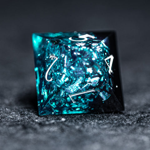 URWizards D&D Ice Glitter Resin Engraved Dice Set Dragon Style - Urwizards