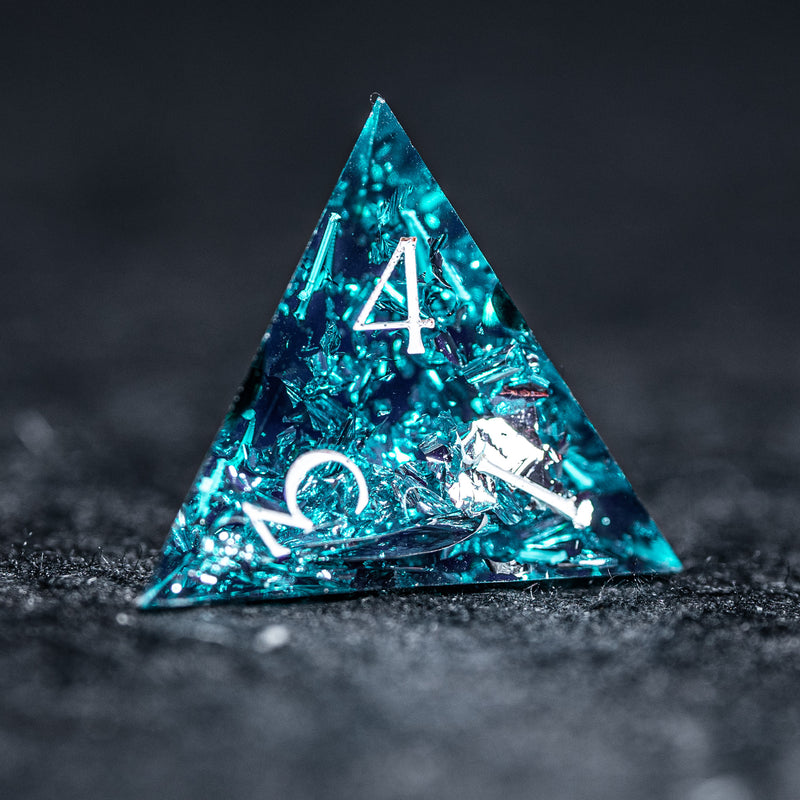 URWizards D&D Ice Glitter Resin Engraved Dice Set Dragon Style - Urwizards