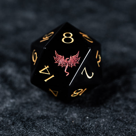 URWizards D&D Obsidian Engraved Dice Set Dragon Style - Urwizards