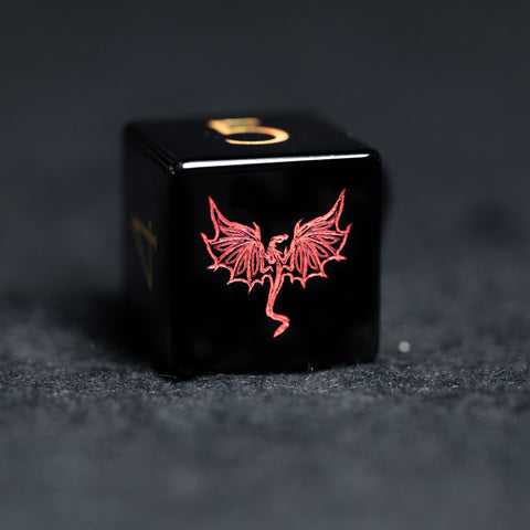 URWizards D&D Obsidian Engraved Dice Set Dragon Style - Urwizards