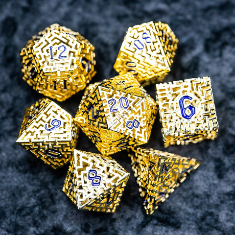URWizards D&D Hollowed Metal Engraved Dice Set Alchemy Core Gold - Urwizards