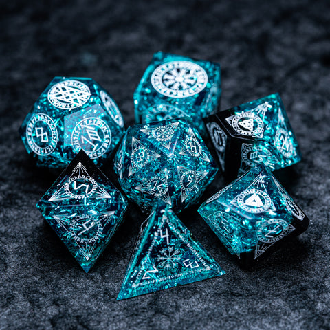 URWizards D&D Resin Ice Glitter Engraved Dice Set Nordic Style - Urwizards