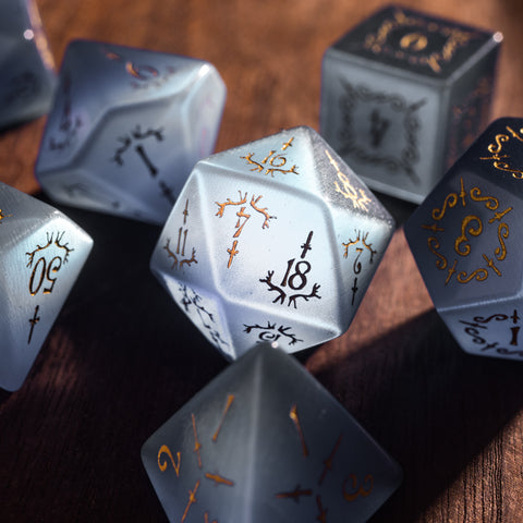 URWizards Dnd Grey Cat's Eye Gemstone Engraved Dice Set Dagger Rogue Style - Urwizards