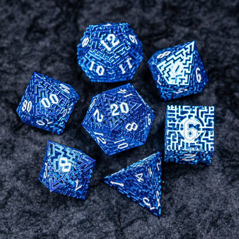 URWizards D&D Hollowed Metal Engraved Dice Set Alchemy Core Blue - Urwizards
