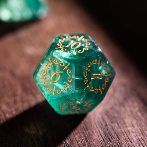 URWizards Dnd Green Fluorite Gemstone Engraved Dice Set Dagger Rogue Style - Urwizards