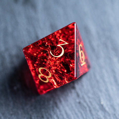 URWizards D&D Blast Red Glass Engraved Dice Set Dragon Style - Urwizards