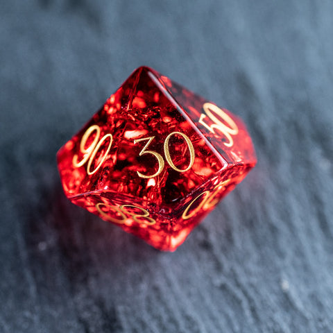 URWizards D&D Blast Red Glass Engraved Dice Set Dragon Style - Urwizards