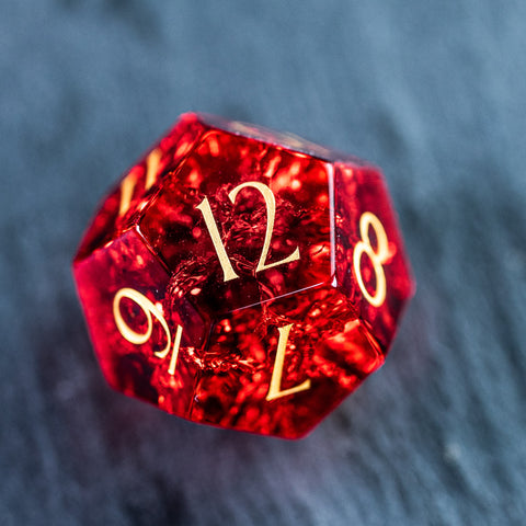 URWizards D&D Blast Red Glass Engraved Dice Set Dragon Style - Urwizards