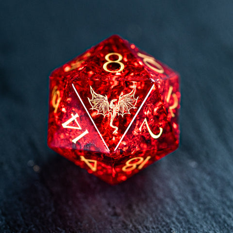 URWizards D&D Blast Red Glass Engraved Dice Set Dragon Style - Urwizards