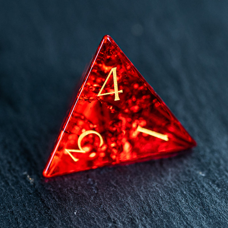 URWizards D&D Blast Red Glass Engraved Dice Set Dragon Style - Urwizards