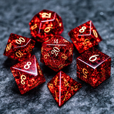 URWizards D&D Blast Red Glass Engraved Dice Set - Urwizards