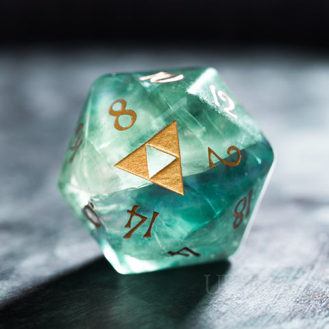 URWizards Dnd Green Fluorite Engraved Dice Set Zelda Triforce Triangle - Urwizards