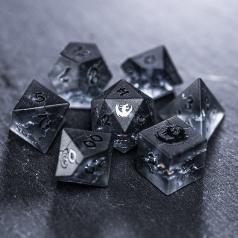 URWizards D&D Blast Dark Glass Raised Dice Set Dragon Style - Urwizards