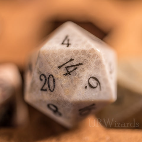URWizards Dnd Coral Fossil Gemstone Engraved Dice Set - Urwizards