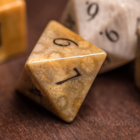 URWizards Dnd Coral Fossil Gemstone Engraved Dice Set - Urwizards