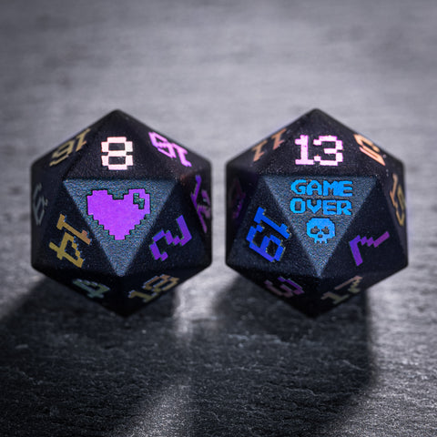 URWizards Obsidian Raised Plating Number Dice Set Pixel Art RPG - Urwizards