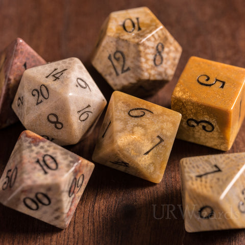 URWizards Dnd Coral Fossil Gemstone Engraved Dice Set - Urwizards