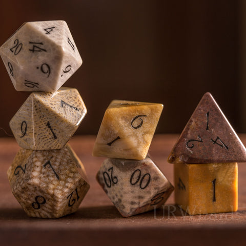 URWizards Dnd Coral Fossil Gemstone Engraved Dice Set - Urwizards