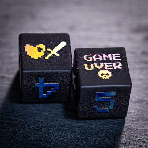 URWizards Obsidian Raised Plating Number Dice Set Pixel Art RPG - Urwizards