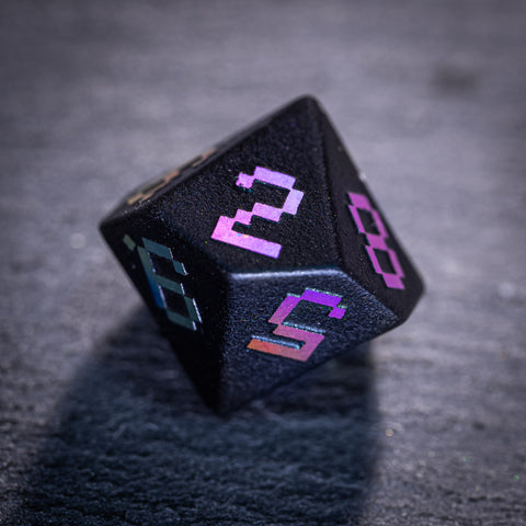 URWizards Obsidian Raised Plating Number Dice Set Pixel Art RPG - Urwizards