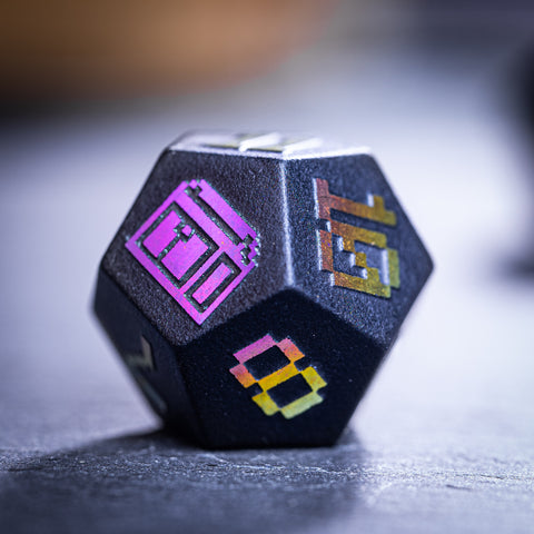 URWizards Obsidian Raised Plating Number Dice Set Pixel Art RPG - Urwizards