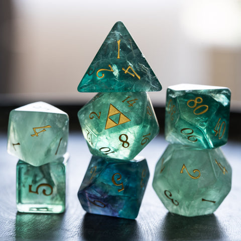 URWizards Dnd Green Fluorite Engraved Dice Set Zelda Triforce Triangle - Urwizards