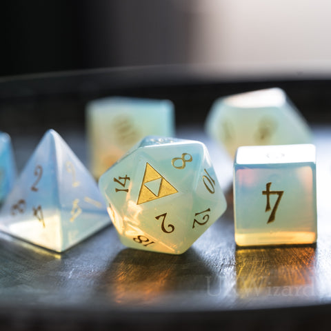 URWizards Dnd Opalite Engraved Dice Set Zelda Triforce Triangle - Urwizards