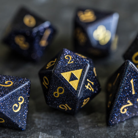 URWizards Dnd Blue Sandstone Engraved Dice Set Zelda Triforce Triangle - Urwizards