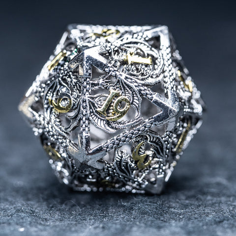 URWizards D&D Hollowed Metal Dice Set Dragon Silver - Urwizards