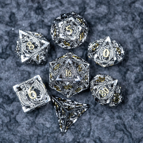 URWizards D&D Hollowed Metal Dice Set Dragon Silver - Urwizards
