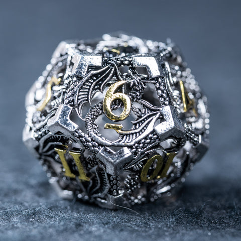 URWizards D&D Hollowed Metal Dice Set Dragon Silver - Urwizards