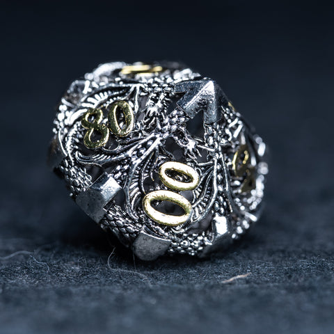 URWizards D&D Hollowed Metal Dice Set Dragon Silver - Urwizards