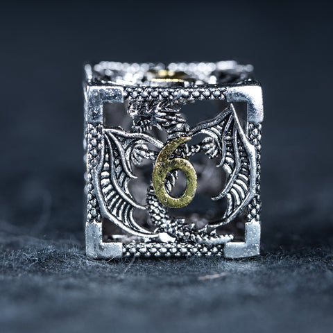 URWizards D&D Hollowed Metal Dice Set Dragon Silver - Urwizards