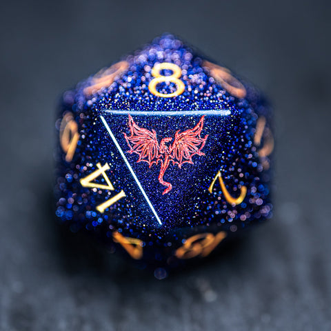 URWizards D&D Blue Sandstone Engraved Dice Set Dragon Style - Urwizards
