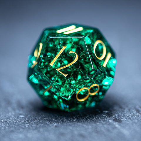 URWizards D&D Blast Emerald Glass Engraved Dice Set Dragon Style - Urwizards
