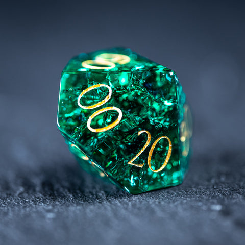 URWizards D&D Blast Emerald Glass Engraved Dice Set Dragon Style - Urwizards
