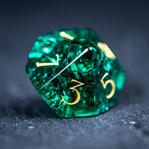 URWizards D&D Blast Emerald Glass Engraved Dice Set Dragon Style - Urwizards
